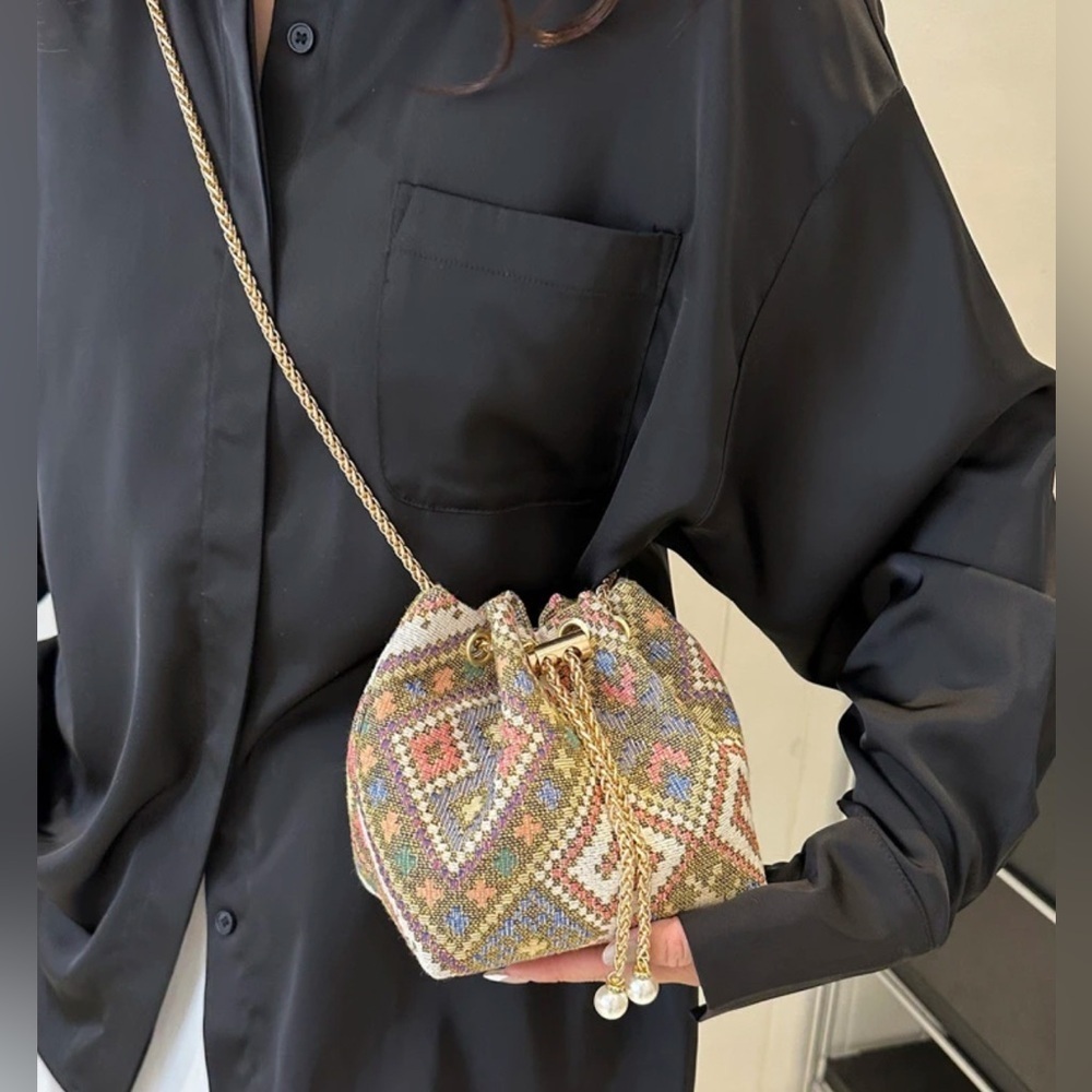 New Bohemian Patterned Chain Cinch Mini Crossbody… - image 1